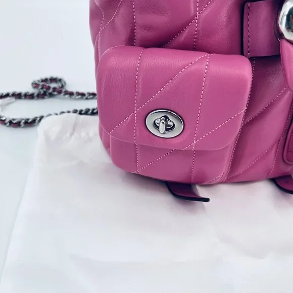 Coach Tabby Backpack Pillow Quilting Nappa Leather Pink Convertible Chain Strap - Picture 5 of 16